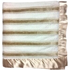 George Brown Beige Stripe Baby Blanket Walmart Gold Satin Trim Lovey Unisex